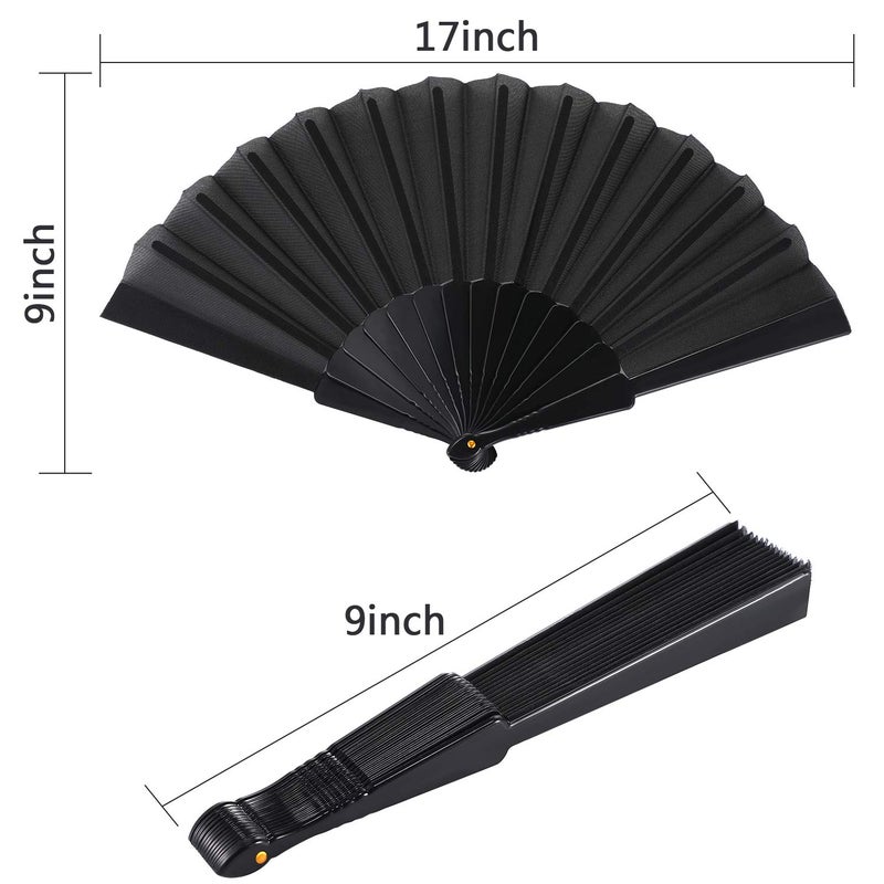 Blulu 4 Pieces Handheld Folding Fan Small Chinese Hand Fans in Oriental Cloth Fabric for Dancing, Party, Wedding Gifts, Craft DIY, Home Decorations(Black) - Image 2